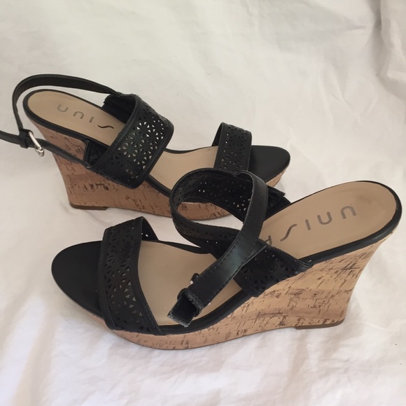 ❤️ UNISA Black Floral Scroll Cork Wedge Sandal 10 - Picture 5 of 6